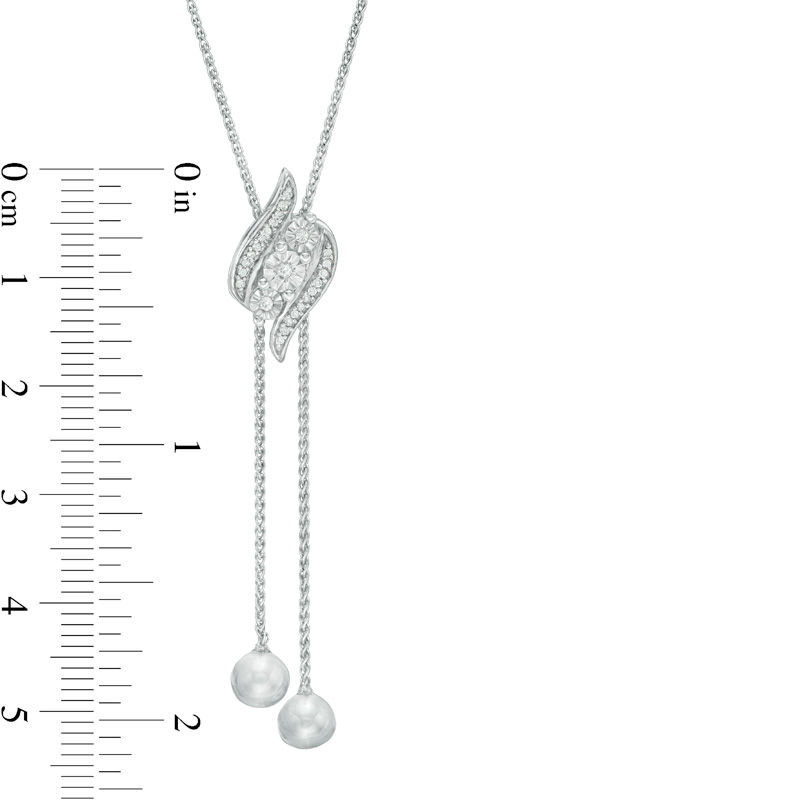 Main Image 2 of 1/15 CT. T.W. Diamond Three Stone Flame Lariat Bolo Necklace in Sterling Silver - 26"