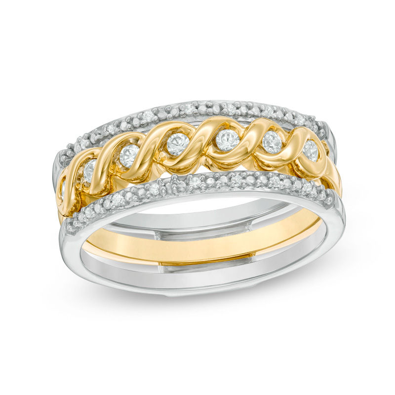 Main Image 1 of Convertibilities 1/6 CT. T.W. Diamond Twist Three-in-One Ring in Sterling Silver and 10K Gold