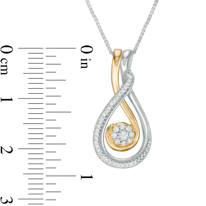 Main Image 4 of Convertibilities 1/6 CT. T.W. Diamond Swirl Drop Teardrop Three-in-One Pendant in Sterling Silver and 10K Gold