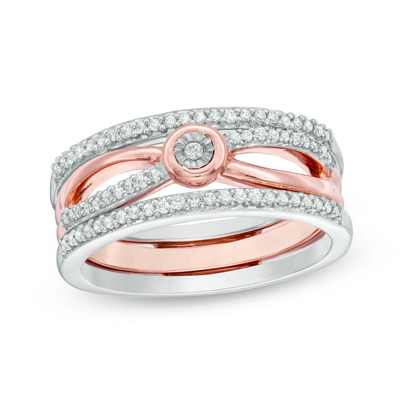 Main Image 1 of Convertibilities 1/5 CT. T.W. Diamond Crossover Three-in-One Ring in Sterling Silver and 10K Rose Gold