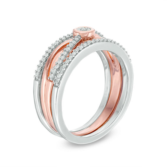 Convertibilities 1/5 CT. T.w. Diamond Crossover Three-in-One Ring in Sterling Silver and 10K Rose Gold