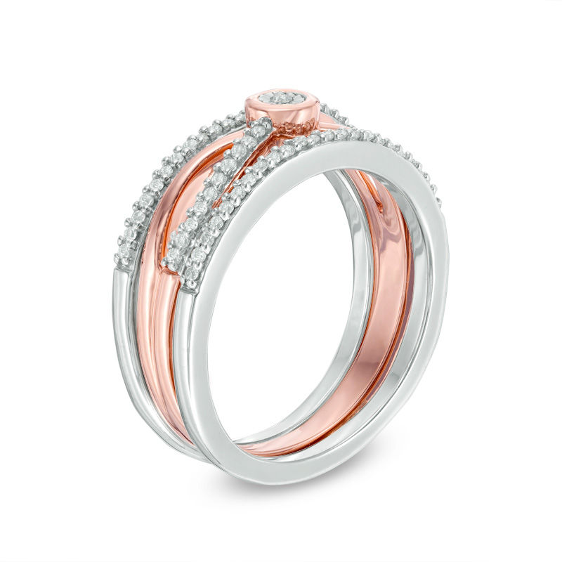 Main Image 2 of Convertibilities 1/5 CT. T.W. Diamond Crossover Three-in-One Ring in Sterling Silver and 10K Rose Gold