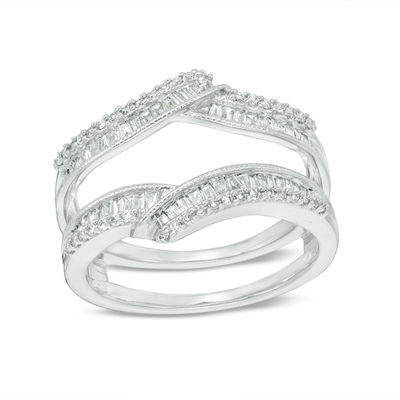 Enhancer Wedding Ring Band 3 Ct Baguette & Round Cut Simulated Diamond Silver 14k White Gold Finish Gifts Women Enhancer Wrap Wedding Ring