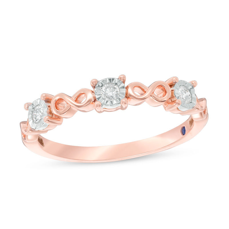 Main Image 1 of Cherished Promise Collection™ 1/10 CT. T.W. Diamond Three Stone Infinity Stackable Band in 10K Rose Gold
