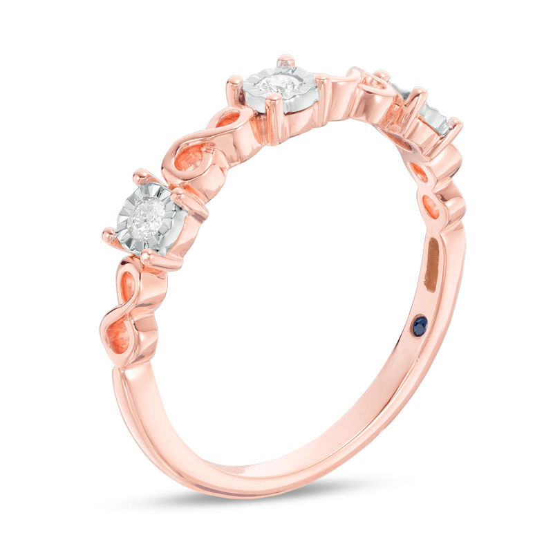 Main Image 2 of Cherished Promise Collection™ 1/10 CT. T.W. Diamond Three Stone Infinity Stackable Band in 10K Rose Gold