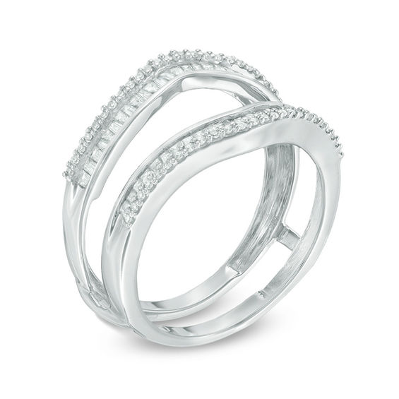 1/2 CT. T.w. Baguette and Round Diamond Solitaire Enhancer in 14K White Gold