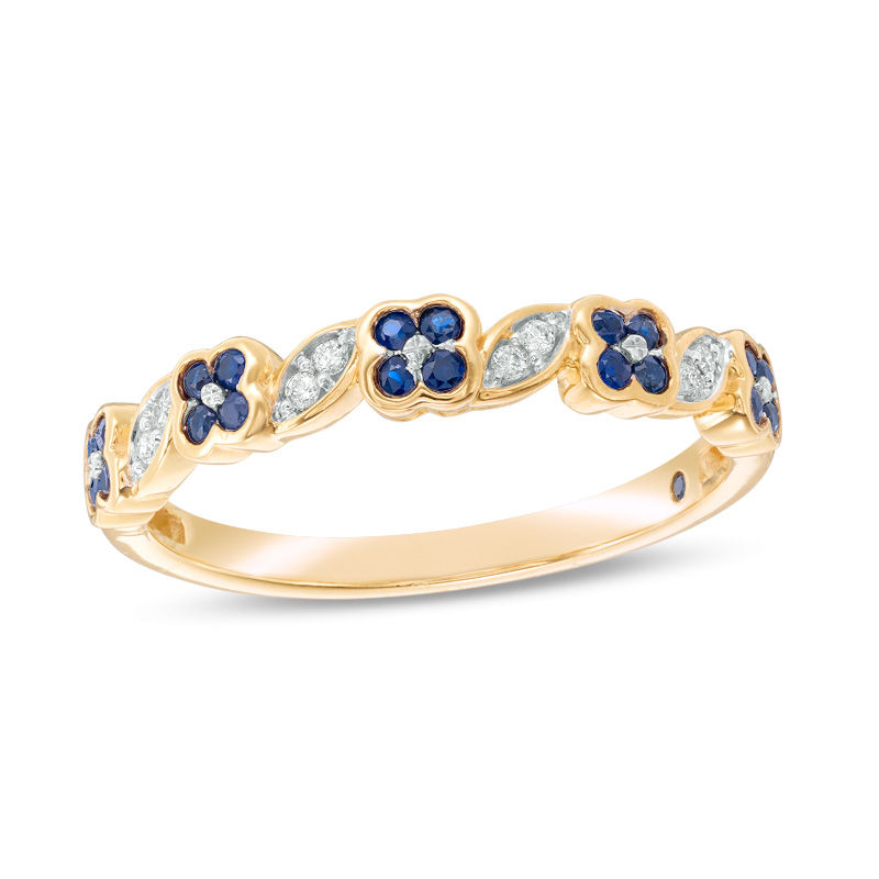Main Image 1 of Cherished Promise Collection™ Blue Sapphire and Diamond Accent Flower Band in 10K Gold