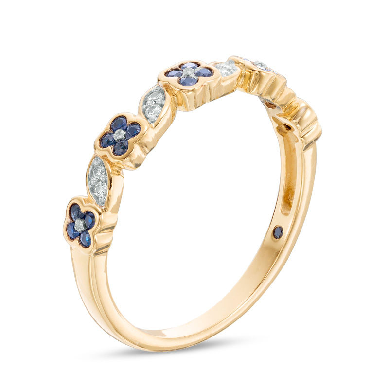 Main Image 2 of Cherished Promise Collection™ Blue Sapphire and Diamond Accent Flower Band in 10K Gold