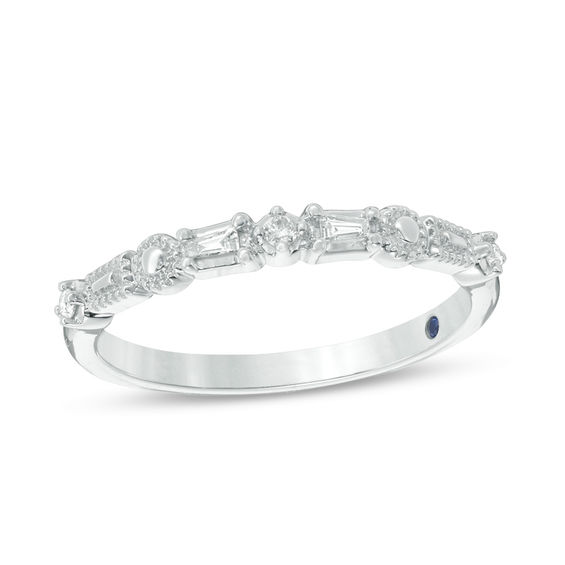 Cherished Promise Collectionâ¢ 1/20 CT. T.w. Baguette and Round Diamond Vintage-Style Band in 10K White Gold