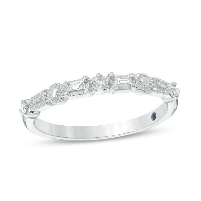 Main Image 1 of Cherished Promise Collection™ 1/20 CT. T.W. Baguette and Round Diamond Vintage-Style Band in 10K White Gold