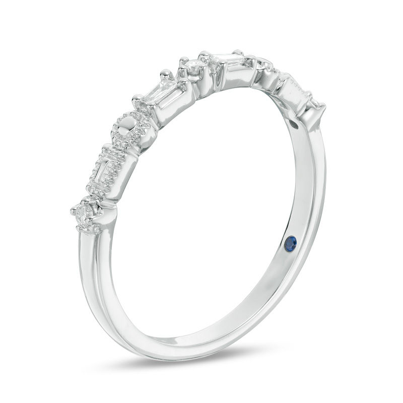 Main Image 2 of Cherished Promise Collection™ 1/20 CT. T.W. Baguette and Round Diamond Vintage-Style Band in 10K White Gold