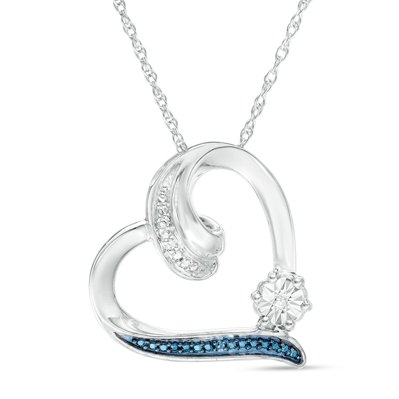 Main Image 1 of Enhanced Blue and White Diamond Accent Swirl Heart Pendant in Sterling Silver