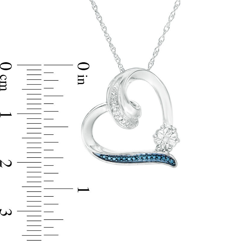 Enhanced Blue and White Diamond Accent Swirl Heart Pendant in Sterling Silver