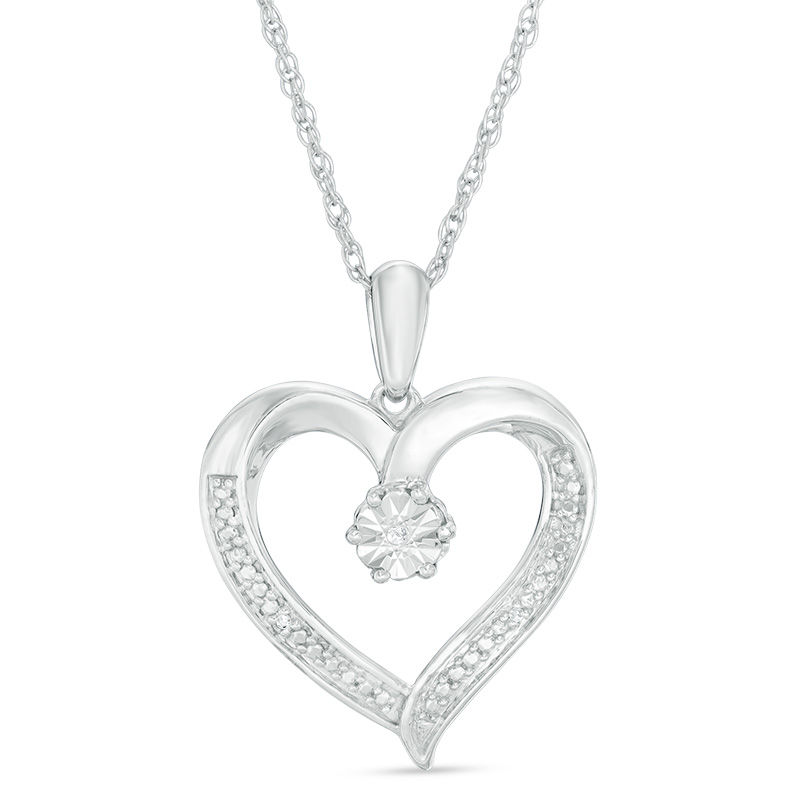 Diamond Accent Beaded Heart Pendant in Sterling Silver