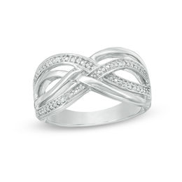Diamond Accent Layered Crossover Ring in Sterling Silver
