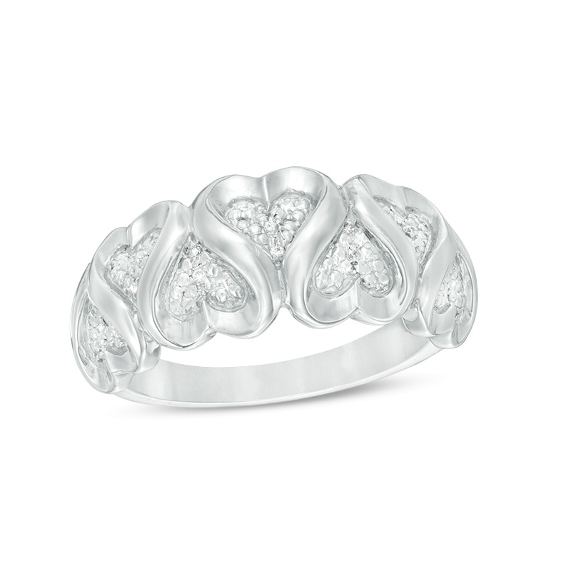 Main Image 1 of Diamond Accent Alternating Hearts Ring in Sterling Silver