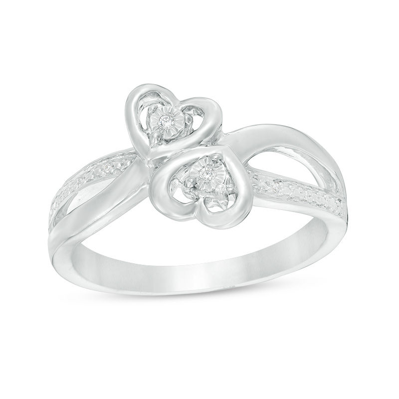 Main Image 1 of Diamond Accent Bypass Heart Ring in Sterling Silver