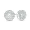 Diamond Accent Double Beaded Frame Stud Earrings in Sterling Silver