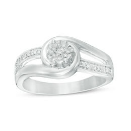 Composite Diamond Accent Bypass Swirl Ring in Sterling Silver