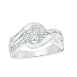 Composite Diamond Accent Layered Crossover Bypass Ring in Sterling Silver