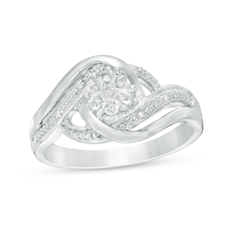 Main Image 1 of Composite Diamond Accent Bypass Swirl Ring in Sterling Silver