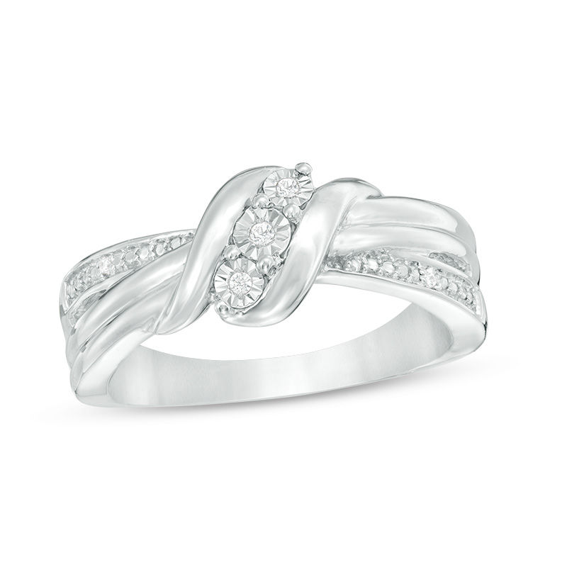 Main Image 1 of Diamond Accent Three Stone Wave Ring in Sterling Silver