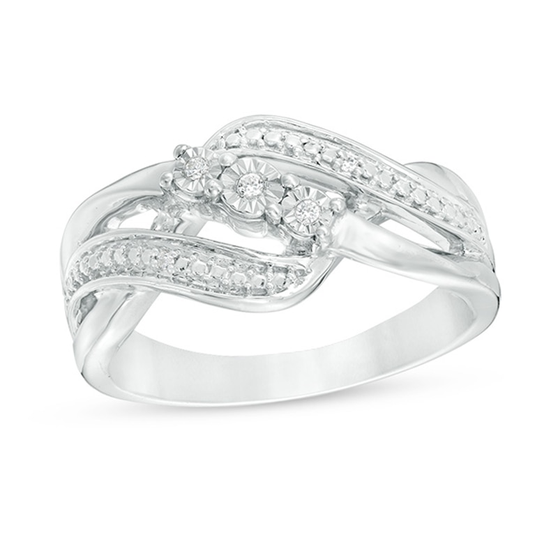 Main Image 1 of Diamond Accent Three Stone Bypass Wave Ring in Sterling Silver