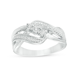 Diamond Accent Three Stone Bypass Wave Ring in Sterling Silver