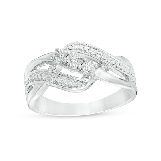 Diamond Accent Three Stone Bypass Wave Ring in Sterling Silver