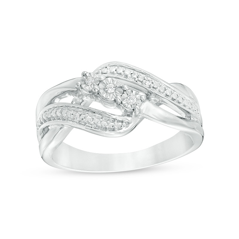 Main Image 1 of Diamond Accent Three Stone Bypass Wave Ring in Sterling Silver