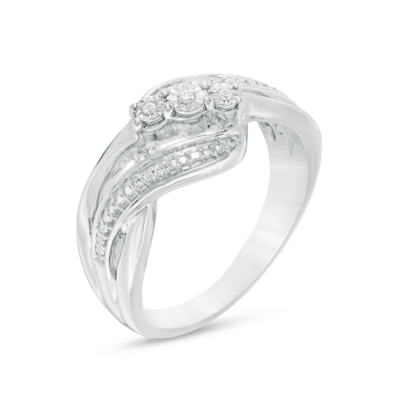 Main Image 2 of Diamond Accent Three Stone Bypass Wave Ring in Sterling Silver