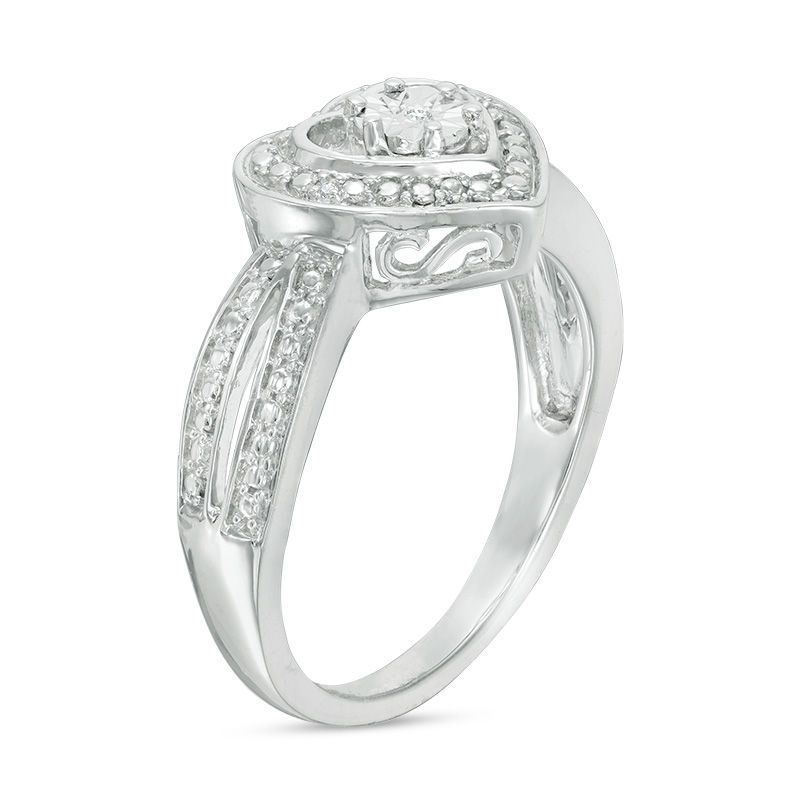 Composite Diamond Accent Heart Frame Ring in Sterling Silver