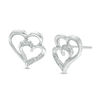 Thumbnail Image 1 of Diamond Accent Double Heart Stud Earrings in Sterling Silver