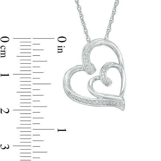 Diamond Accent Double Ribbon Hearts Pendant in Sterling Silver