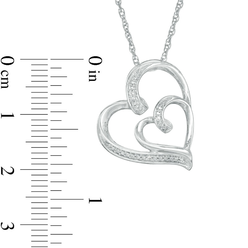 Main Image 2 of Diamond Accent Double Ribbon Hearts Pendant in Sterling Silver