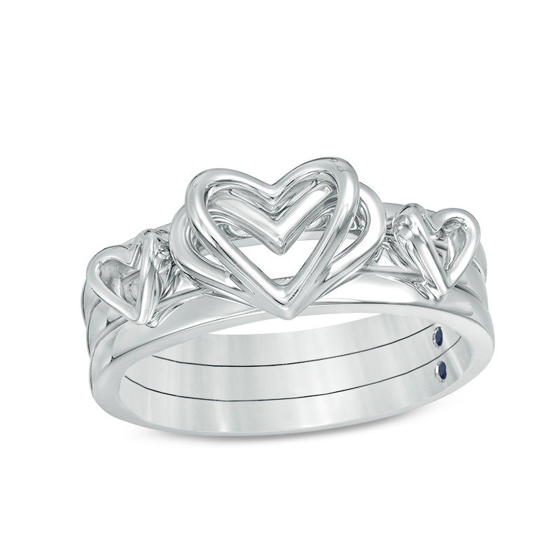 The Kindred Heart from Vera Wang Love Collection Blue Sapphire Stackable Ring Set in Sterling Silver