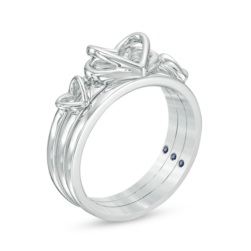 The Kindred Heart from Vera Wang Love Collection Blue Sapphire Stackable Ring Set in Sterling Silver