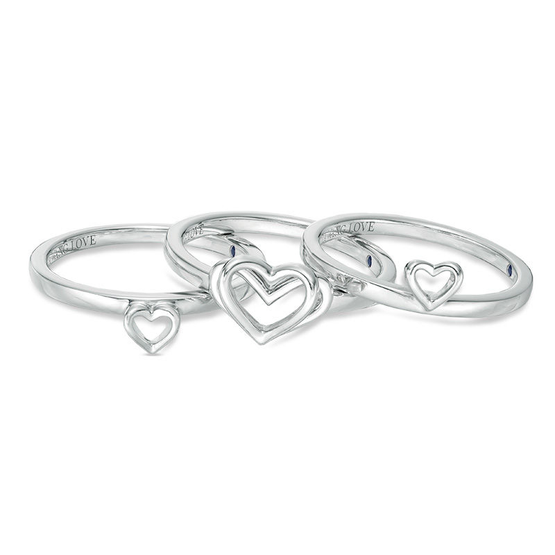 The Kindred Heart from Vera Wang Love Collection Blue Sapphire Stackable Ring Set in Sterling Silver