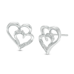 Diamond Accent Double Heart Stud Earrings in Sterling Silver