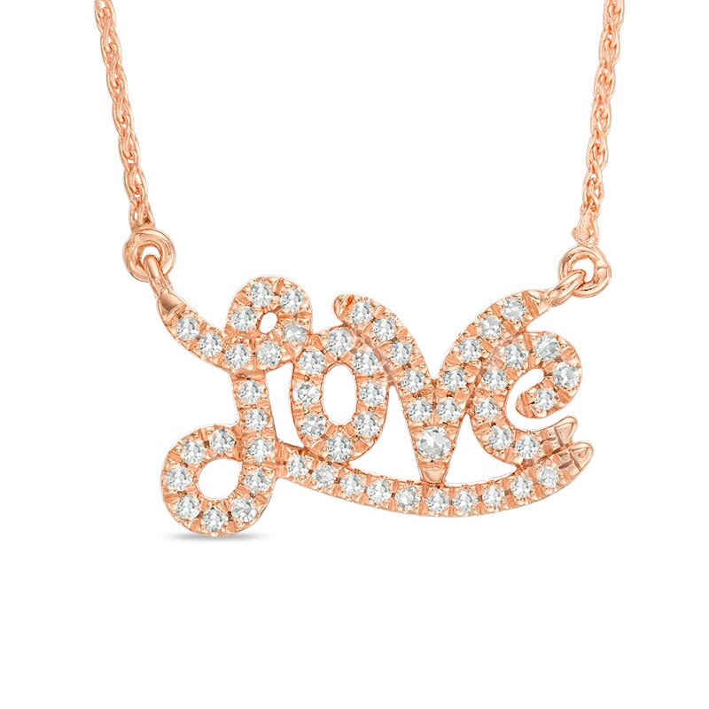 Vera Wang Love Collection 1/6 CT. T.W. Diamond Mini "Love" Necklace in 14K Rose Gold - 19"