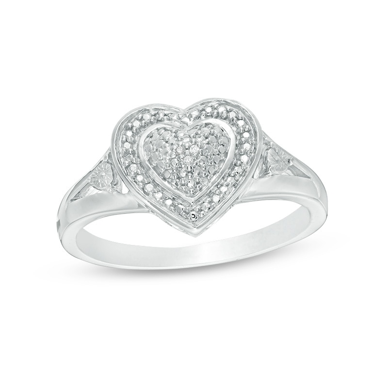 Main Image 1 of Multi-Diamond Accent Frame Heart Ring in Sterling Silver