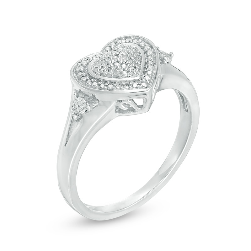 Main Image 2 of Multi-Diamond Accent Frame Heart Ring in Sterling Silver