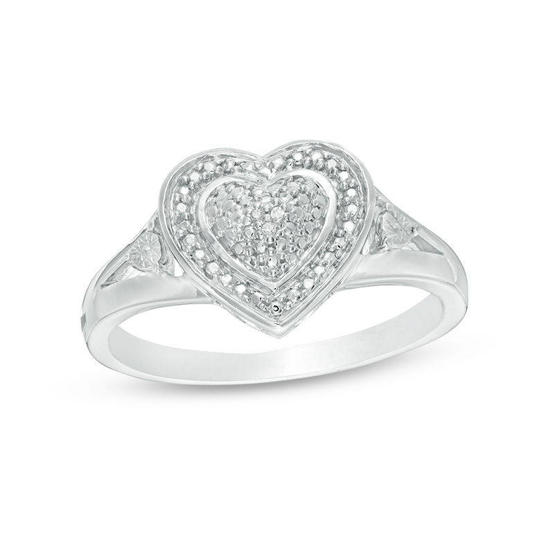 Multi-Diamond Accent Frame Heart Ring in Sterling Silver | Zales