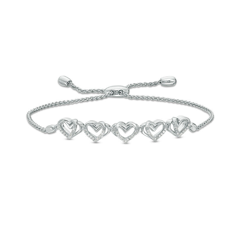 Main Image 1 of The Kindred Heart from Vera Wang Love Collection 1/8 CT. T.W. Diamond Bolo Bracelet in Sterling Silver - 9.5"