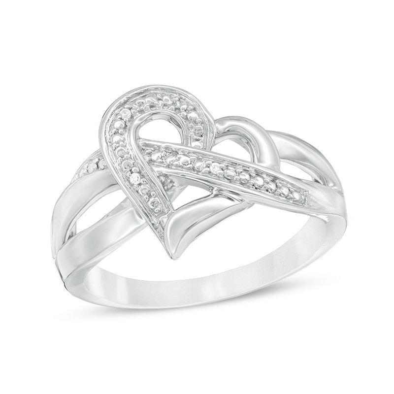 Main Image 1 of Diamond Accent Crossover Heart Ring in Sterling Silver