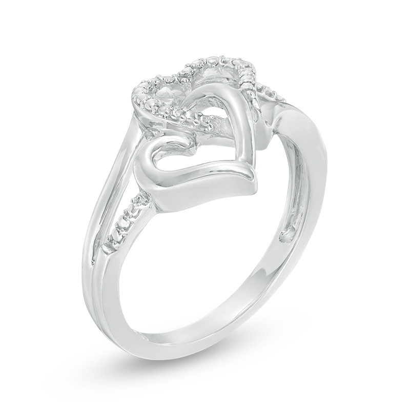 Main Image 2 of Diamond Accent Interlocking Double Hearts Ring in Sterling Silver