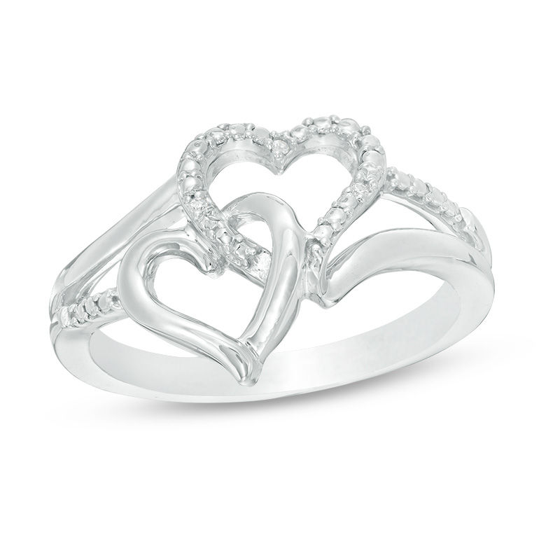 Unique Two Hearts Diamond Ring For Women 0.8CT 14K White Gold by Luxurman  803017