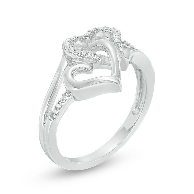 Diamond Accent Interlocking Double Hearts Ring in Sterling Silver | Zales