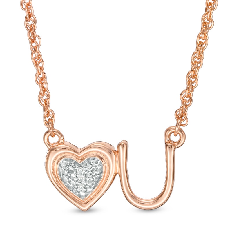 Main Image 1 of Composite Diamond Accent Heart "U" Necklace in Sterling Silver with 14K Rose Gold Plate - 17.5"