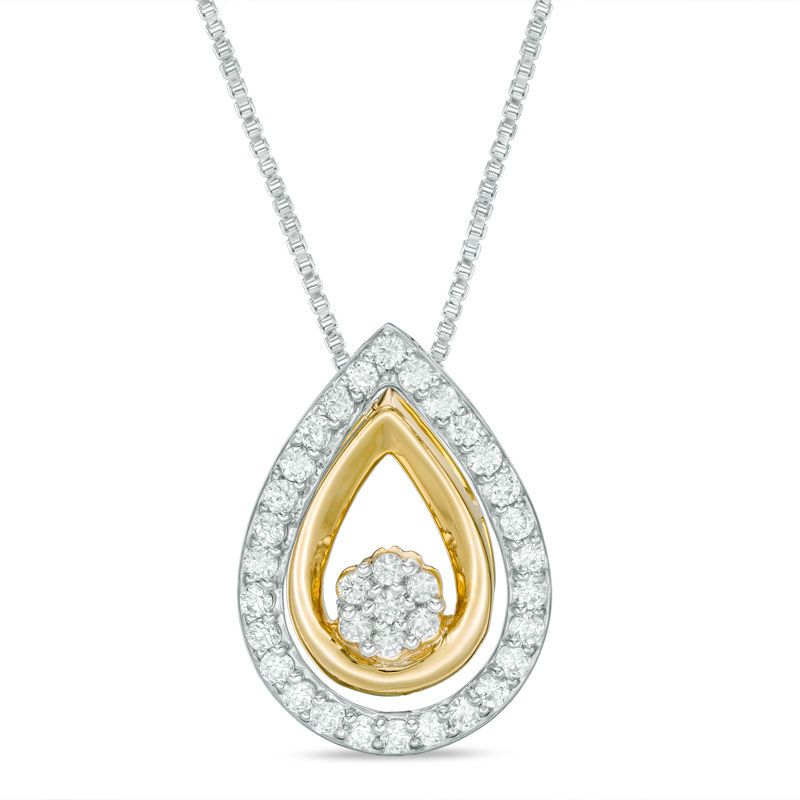 Main Image 1 of Convertibilities 1/4 CT. T.W. Composite Diamond Teardrop Frame Three-in-One Pendant in Sterling Silver and 10K Gold